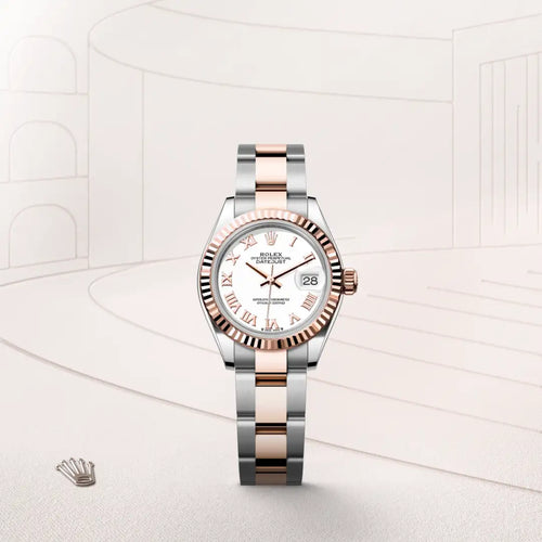 Rolex Lady-Datejust in Everose Rolesor - combination of Oystersteel and Everose gold with a White dial, Fluted bezel, Oyster, three-piece solid links bracelet
