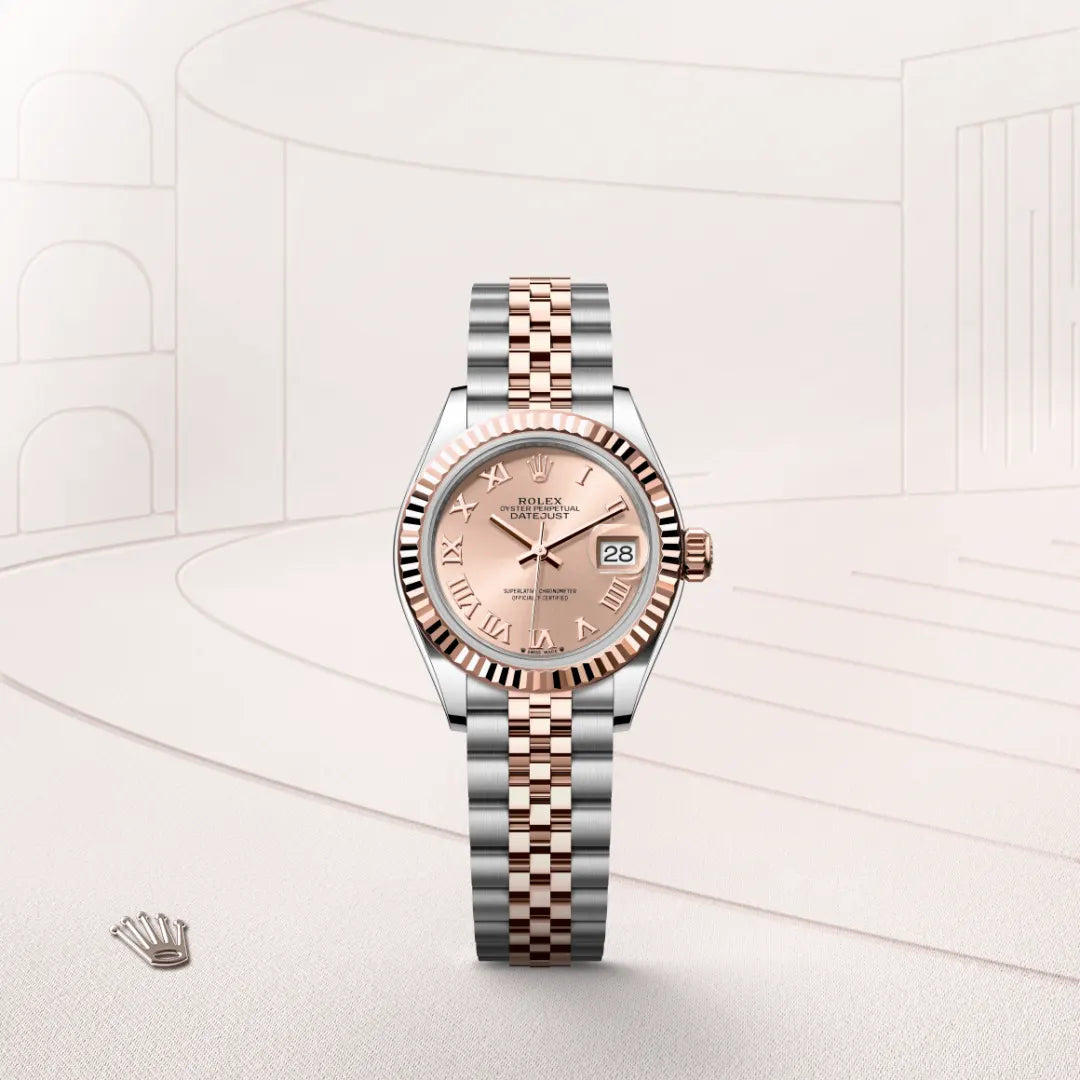 Rolex Lady-Datejust in Everose Rolesor - combination of Oystersteel and Everose gold with a Rosé-colour dial, Fluted bezel, Jubilee, five-piece links bracelet