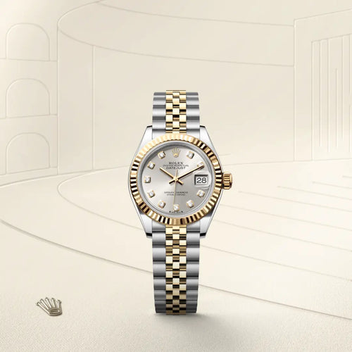 Rolex Lady-Datejust in Yellow Rolesor - combination of Oystersteel and yellow gold with a Silver set with diamonds dial, Fluted bezel, Jubilee, five-piece links bracelet