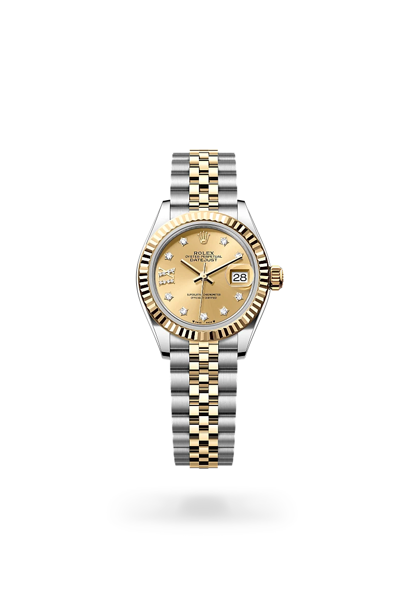 Rolex Lady-Datejust in Yellow Rolesor - combination of Oystersteel and yellow gold with a Champagne-colour set with diamonds dial, Fluted bezel, Jubilee, five-piece links bracelet