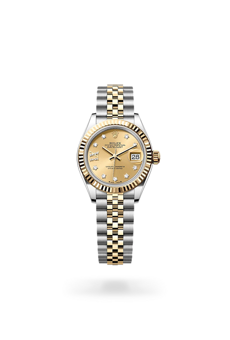 Rolex Lady-Datejust in Yellow Rolesor - combination of Oystersteel and yellow gold with a Champagne-colour set with diamonds dial, Fluted bezel, Jubilee, five-piece links bracelet
