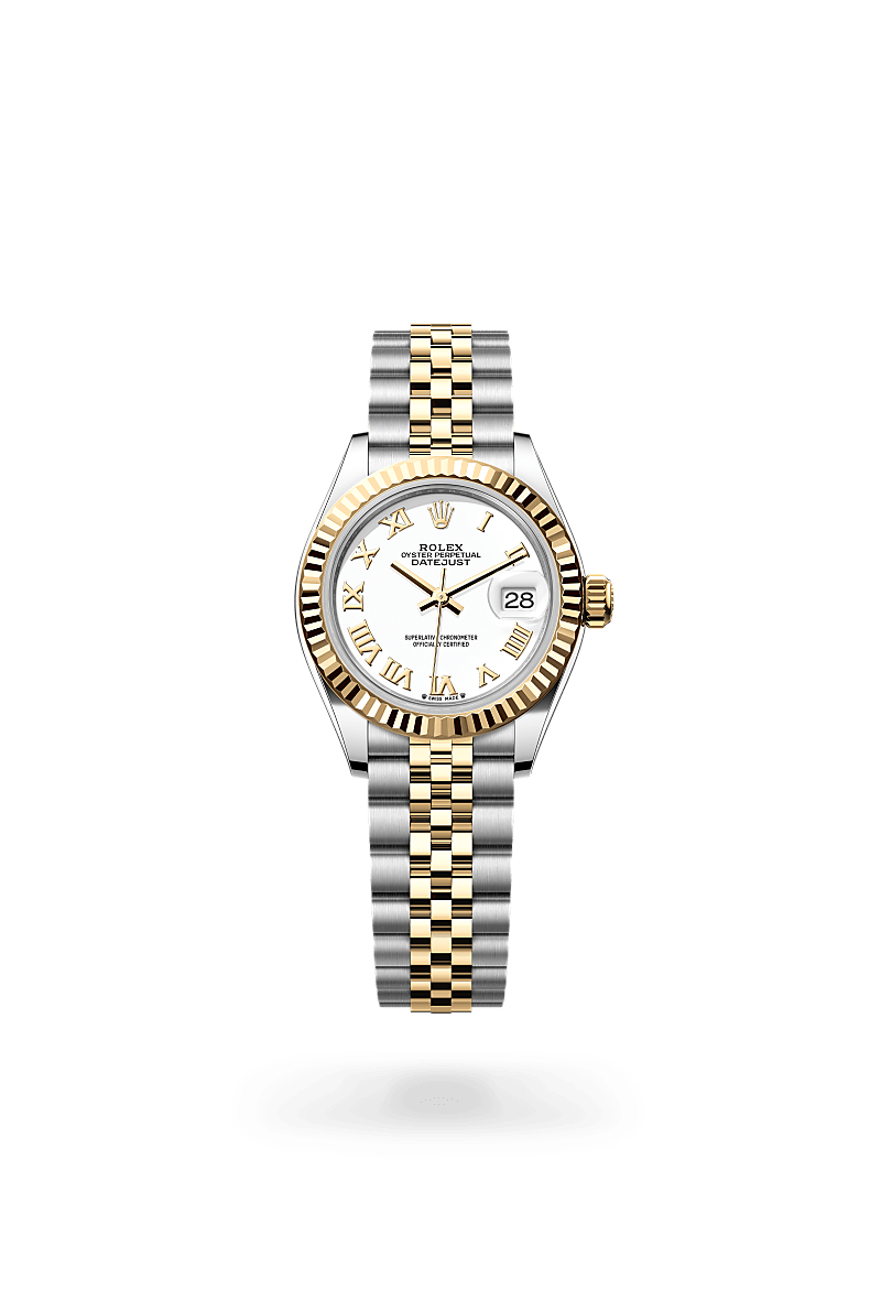 Rolex Lady-Datejust in Yellow Rolesor - combination of Oystersteel and yellow gold with a White dial, Fluted bezel, Jubilee, five-piece links bracelet