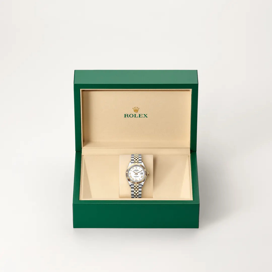 Rolex Lady-Datejust in Yellow Rolesor - combination of Oystersteel and yellow gold with a White dial, Fluted bezel, Jubilee, five-piece links bracelet