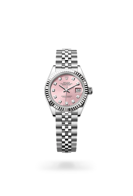 Rolex Lady-Datejust in White Rolesor - combination of Oystersteel and white gold with a Pink set with diamonds dial, Fluted bezel, Jubilee, five-piece links bracelet