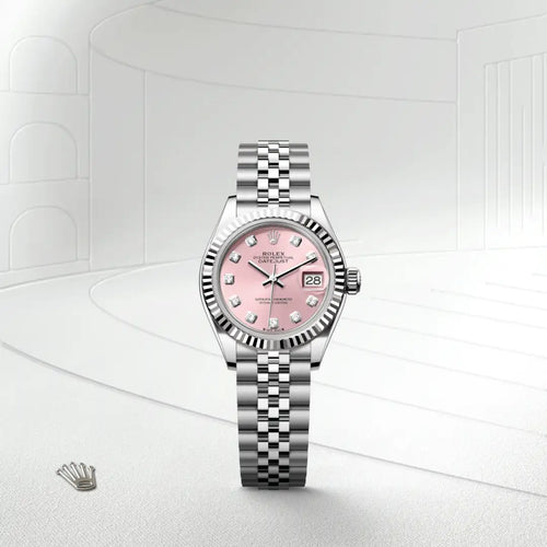 Rolex Lady-Datejust in White Rolesor - combination of Oystersteel and white gold with a Pink set with diamonds dial, Fluted bezel, Jubilee, five-piece links bracelet