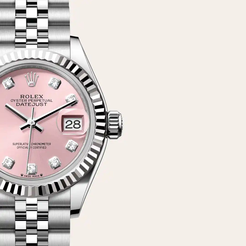 Rolex Lady-Datejust in White Rolesor - combination of Oystersteel and white gold with a Pink set with diamonds dial, Fluted bezel, Jubilee, five-piece links bracelet