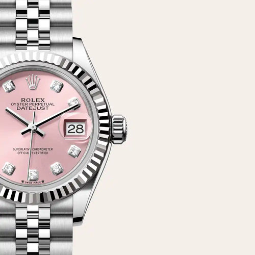 Rolex Lady-Datejust in White Rolesor - combination of Oystersteel and white gold with a Pink set with diamonds dial, Fluted bezel, Jubilee, five-piece links bracelet