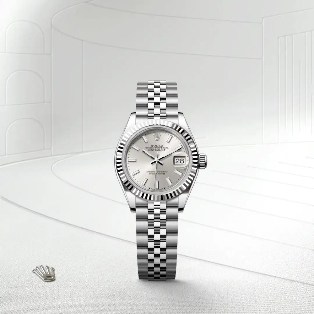 Rolex Lady-Datejust in White Rolesor - combination of Oystersteel and white gold with a Silver dial, Fluted bezel, Jubilee, five-piece links bracelet