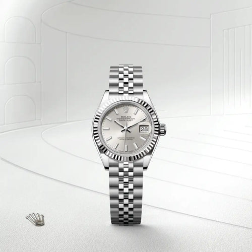 Rolex Lady-Datejust in White Rolesor - combination of Oystersteel and white gold with a Silver dial, Fluted bezel, Jubilee, five-piece links bracelet
