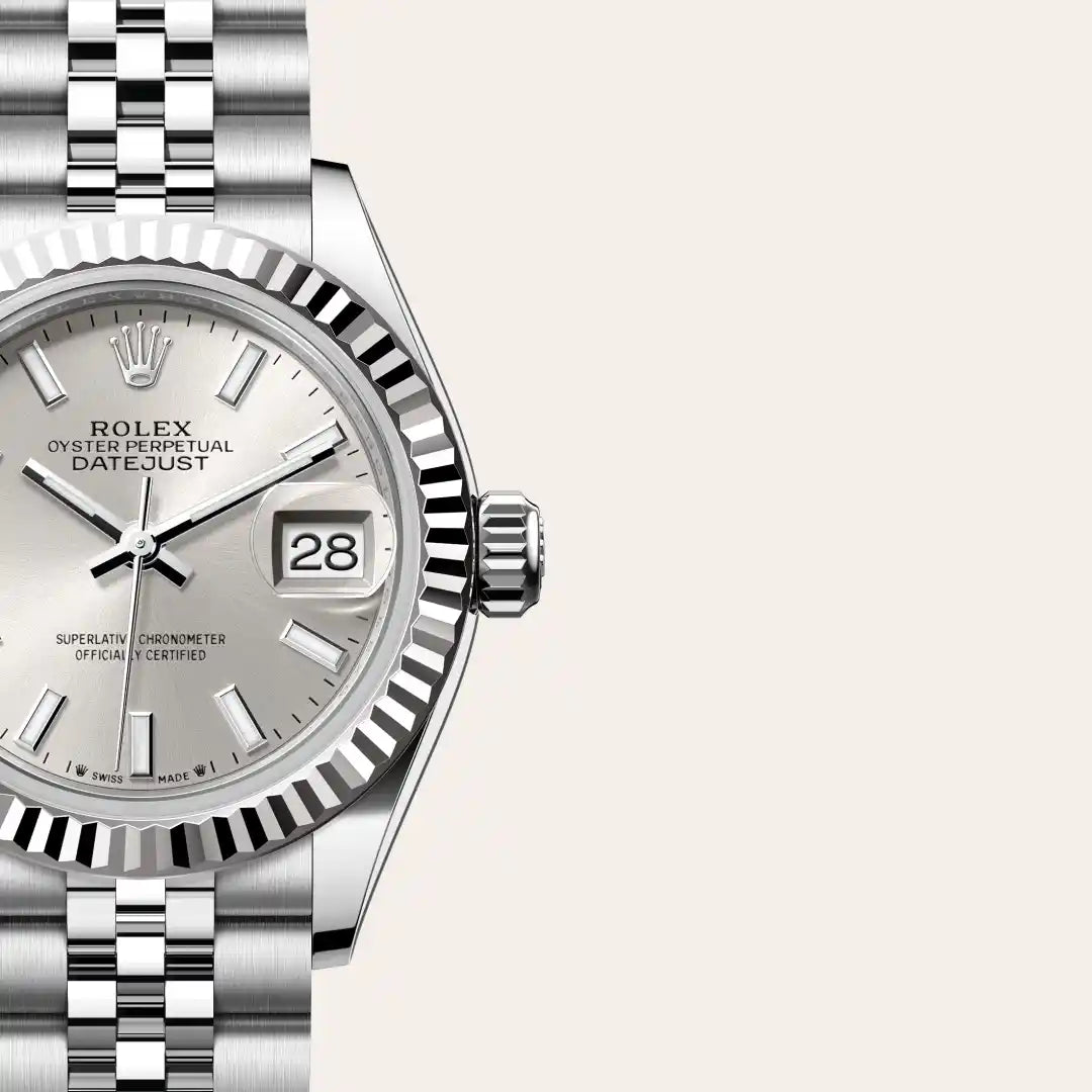Rolex Lady-Datejust in White Rolesor - combination of Oystersteel and white gold with a Silver dial, Fluted bezel, Jubilee, five-piece links bracelet