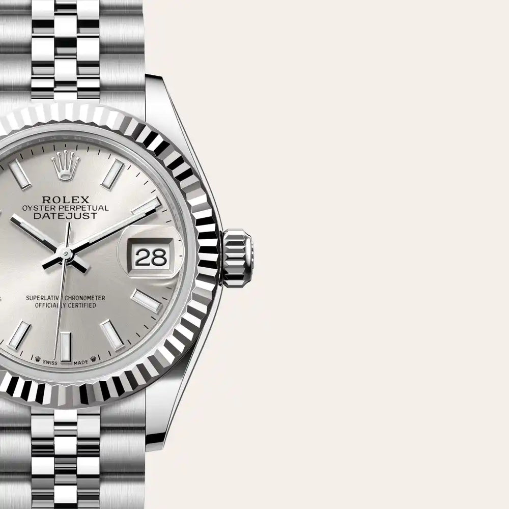 Rolex Lady-Datejust in White Rolesor - combination of Oystersteel and white gold with a Silver dial, Fluted bezel, Jubilee, five-piece links bracelet