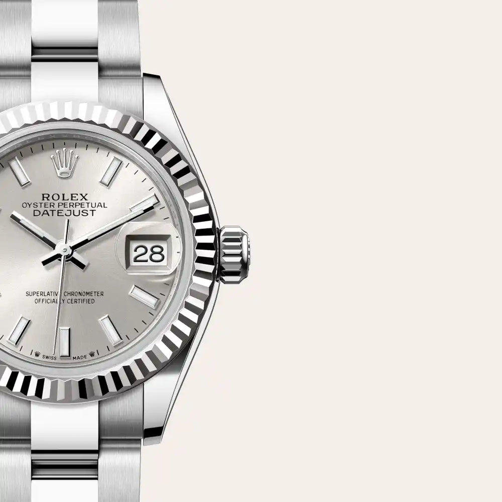 Rolex Lady-Datejust in White Rolesor - combination of Oystersteel and white gold with a Silver dial, Fluted bezel, Oyster, three-piece solid links bracelet
