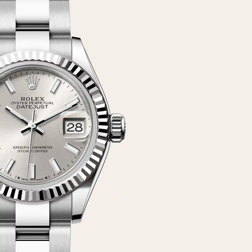 Rolex Lady-Datejust in White Rolesor - combination of Oystersteel and white gold with a Silver dial, Fluted bezel, Oyster, three-piece solid links bracelet