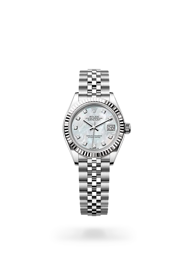 Rolex Lady-Datejust in White Rolesor - combination of Oystersteel and white gold with a White mother-of-pearl set with diamonds dial, Fluted bezel, Jubilee, five-piece links bracelet