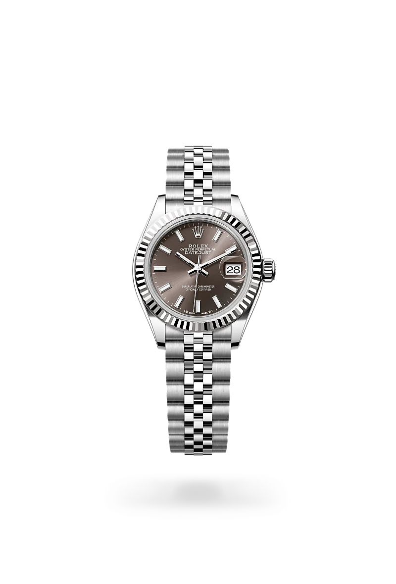 Rolex Lady-Datejust in White Rolesor - combination of Oystersteel and white gold with a Dark grey dial, Fluted bezel, Jubilee, five-piece links bracelet