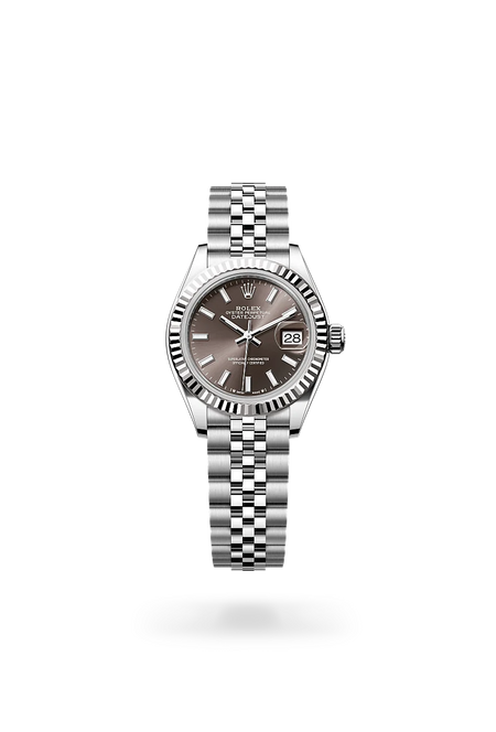 Rolex Lady-Datejust in White Rolesor - combination of Oystersteel and white gold with a Dark grey dial, Fluted bezel, Jubilee, five-piece links bracelet