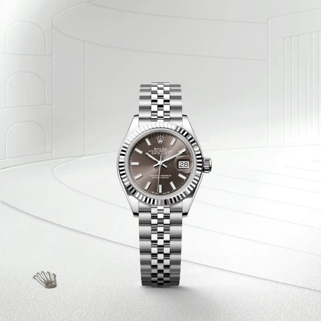 Rolex Lady-Datejust in White Rolesor - combination of Oystersteel and white gold with a Dark grey dial, Fluted bezel, Jubilee, five-piece links bracelet