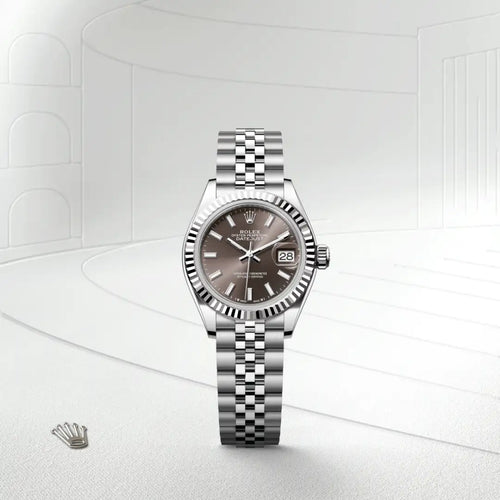 Rolex Lady-Datejust in White Rolesor - combination of Oystersteel and white gold with a Dark grey dial, Fluted bezel, Jubilee, five-piece links bracelet