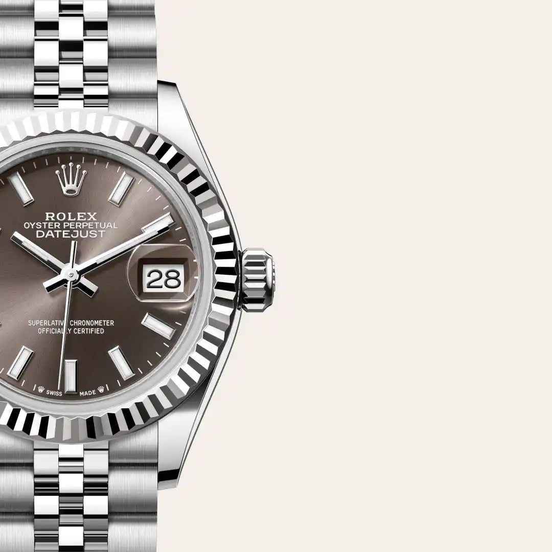 Rolex Lady-Datejust in White Rolesor - combination of Oystersteel and white gold with a Dark grey dial, Fluted bezel, Jubilee, five-piece links bracelet