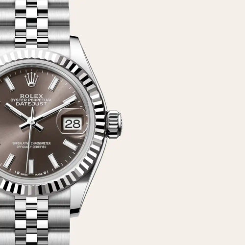 Rolex Lady-Datejust in White Rolesor - combination of Oystersteel and white gold with a Dark grey dial, Fluted bezel, Jubilee, five-piece links bracelet