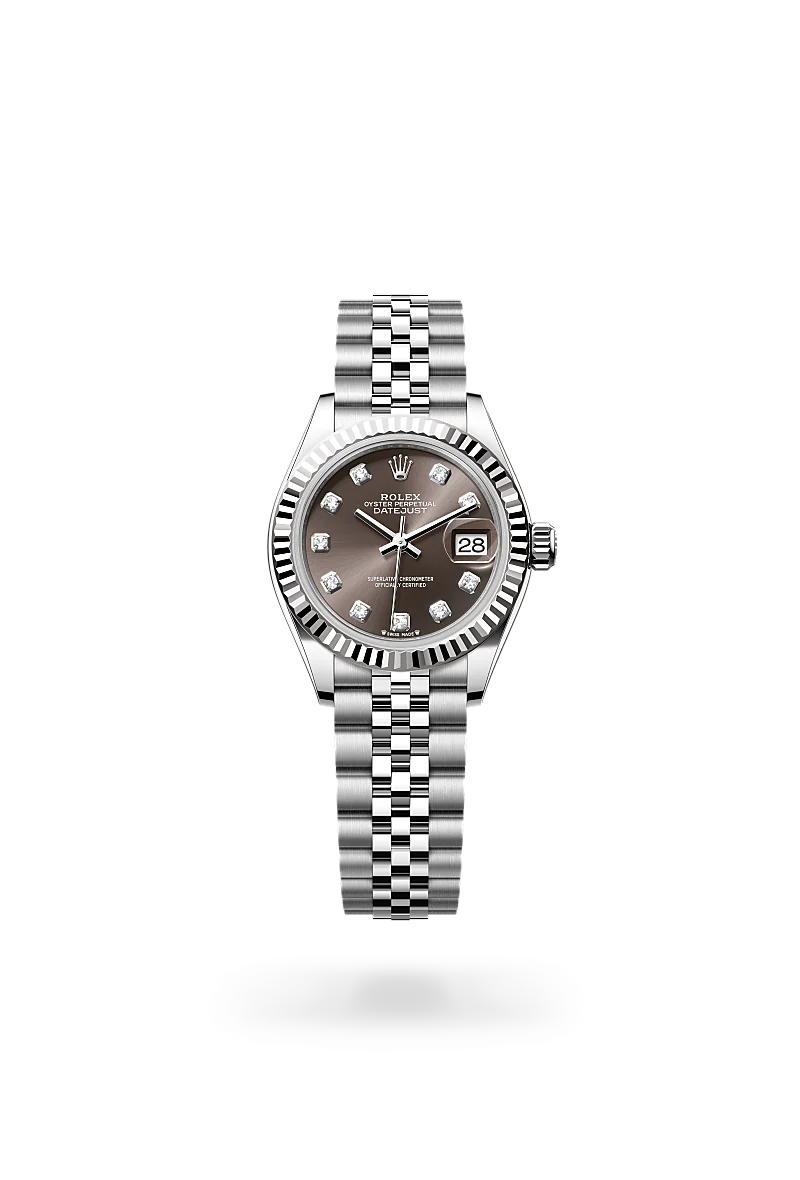 Rolex Lady-Datejust in White Rolesor - combination of Oystersteel and white gold with a Dark grey set with diamonds dial, Fluted bezel, Jubilee, five-piece links bracelet