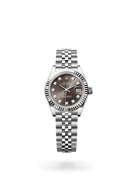 Rolex Lady-Datejust in White Rolesor - combination of Oystersteel and white gold with a Dark grey set with diamonds dial, Fluted bezel, Jubilee, five-piece links bracelet