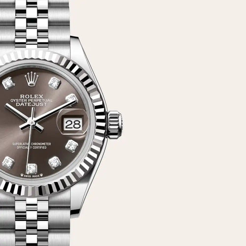 Rolex Lady-Datejust in White Rolesor - combination of Oystersteel and white gold with a Dark grey set with diamonds dial, Fluted bezel, Jubilee, five-piece links bracelet