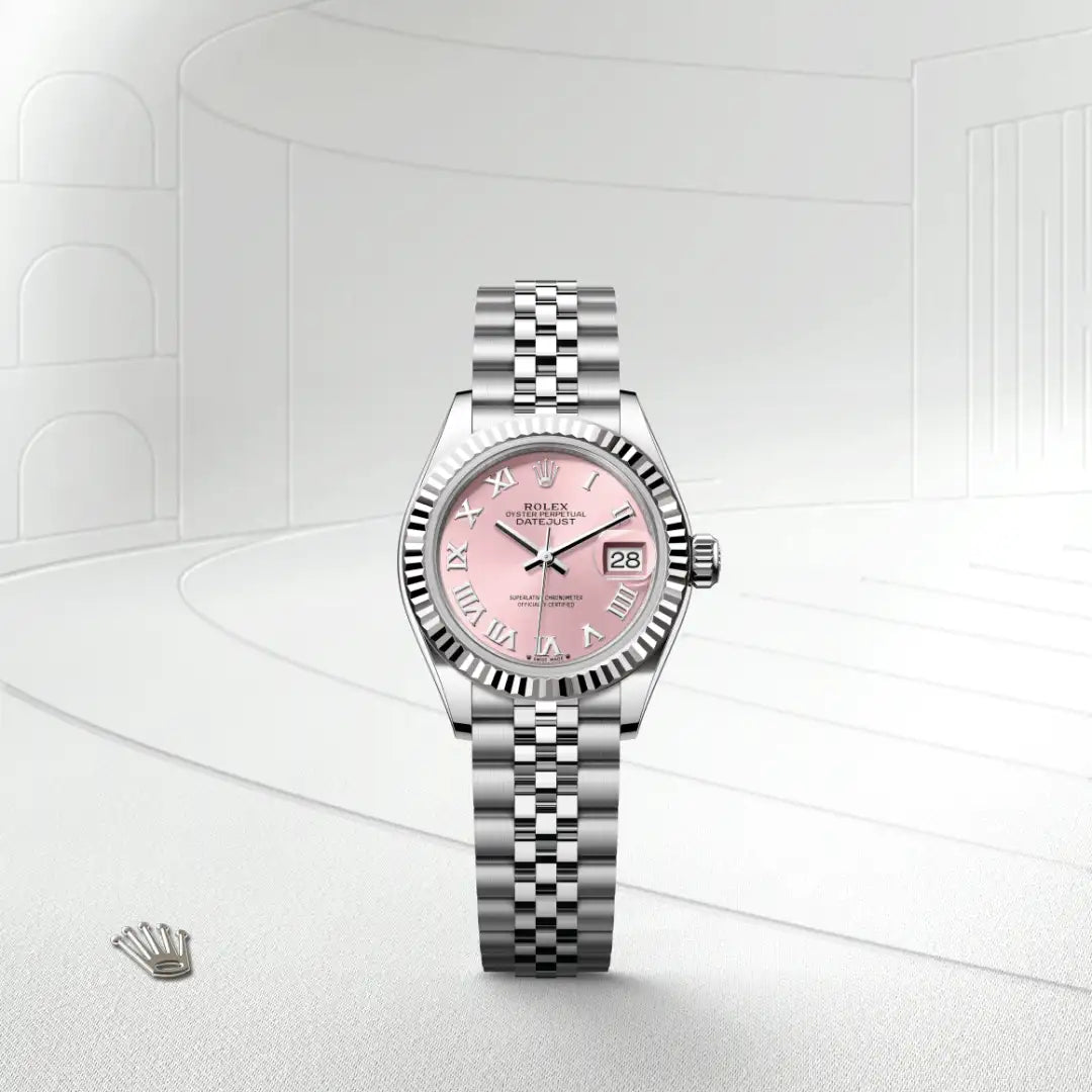 Rolex Lady-Datejust in White Rolesor - combination of Oystersteel and white gold with a Pink dial, Fluted bezel, Jubilee, five-piece links bracelet