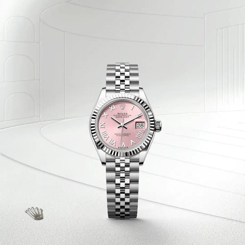 Rolex Lady-Datejust in White Rolesor - combination of Oystersteel and white gold with a Pink dial, Fluted bezel, Jubilee, five-piece links bracelet