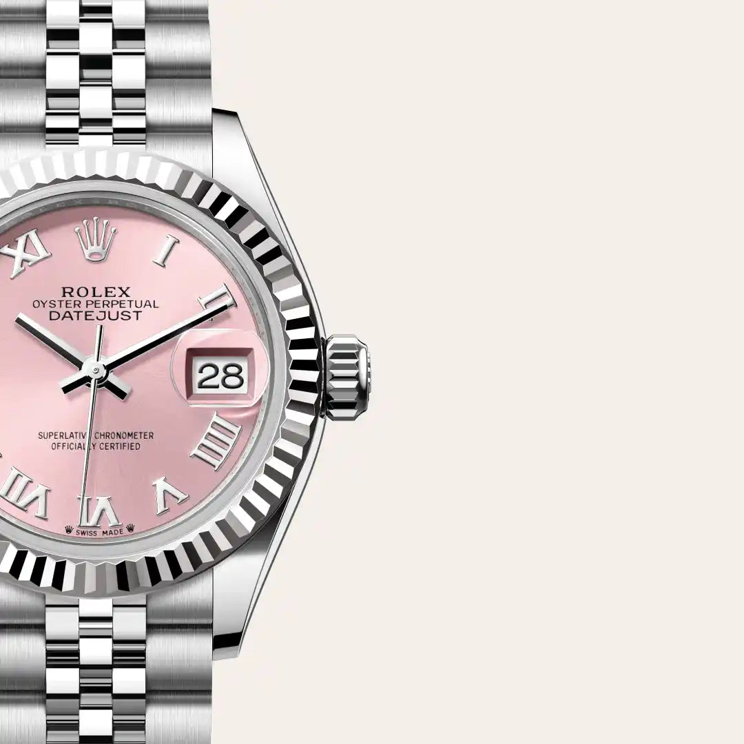 Rolex Lady-Datejust in White Rolesor - combination of Oystersteel and white gold with a Pink dial, Fluted bezel, Jubilee, five-piece links bracelet