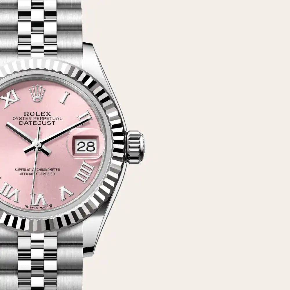 Rolex Lady-Datejust in White Rolesor - combination of Oystersteel and white gold with a Pink dial, Fluted bezel, Jubilee, five-piece links bracelet