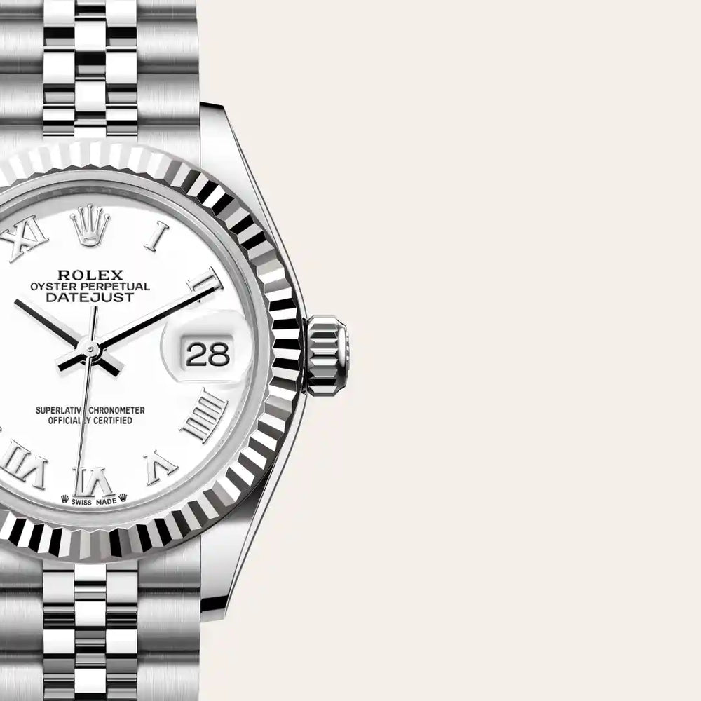 Rolex Lady-Datejust in White Rolesor - combination of Oystersteel and white gold with a White dial, Fluted bezel, Jubilee, five-piece links bracelet