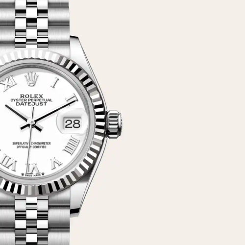 Rolex Lady-Datejust in White Rolesor - combination of Oystersteel and white gold with a White dial, Fluted bezel, Jubilee, five-piece links bracelet