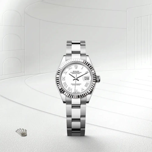 Rolex Lady-Datejust in White Rolesor - combination of Oystersteel and white gold with a White dial, Fluted bezel, Oyster, three-piece solid links bracelet