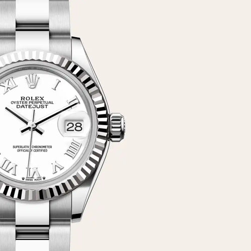 Rolex Lady-Datejust in White Rolesor - combination of Oystersteel and white gold with a White dial, Fluted bezel, Oyster, three-piece solid links bracelet