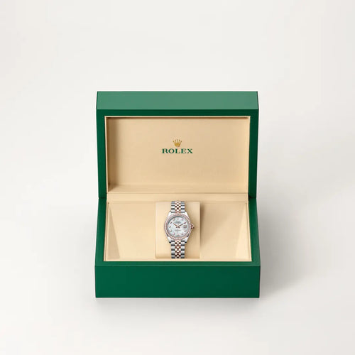 Rolex Lady-Datejust in Everose Rolesor - combination of Oystersteel and Everose gold with a White mother-of-pearl set with diamonds dial, Diamond-set bezel, Jubilee, five-piece links bracelet