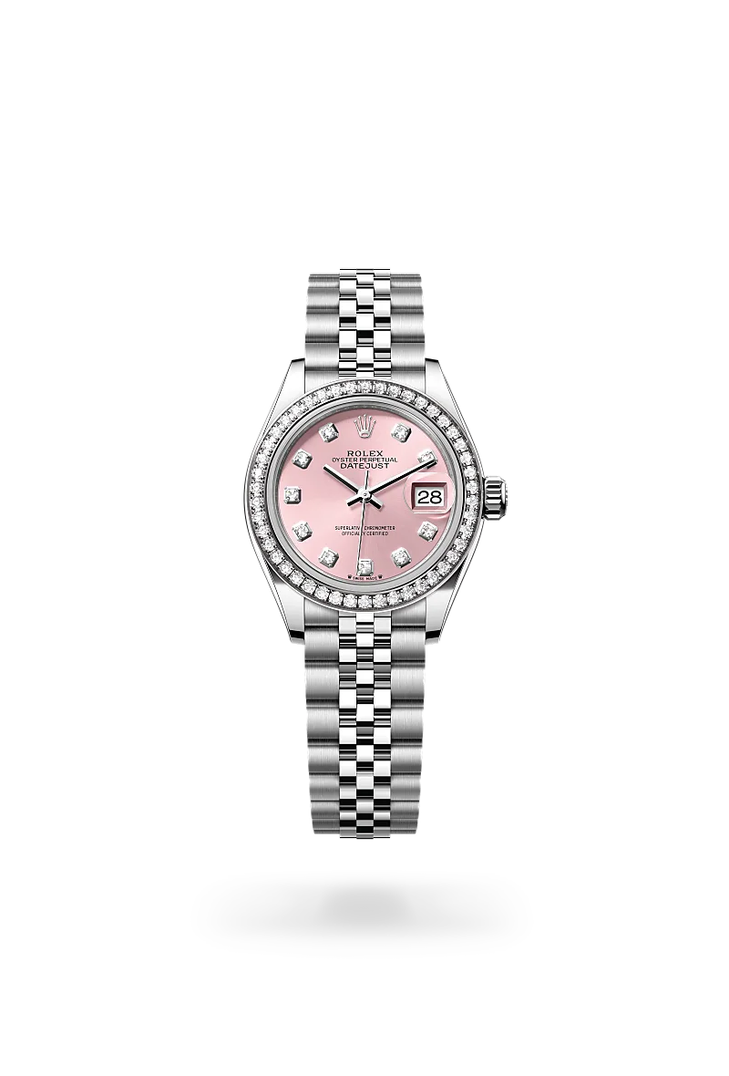Rolex Lady-Datejust in White Rolesor - combination of Oystersteel and white gold with a Pink set with diamonds dial, Diamond-set bezel, Jubilee, five-piece links bracelet