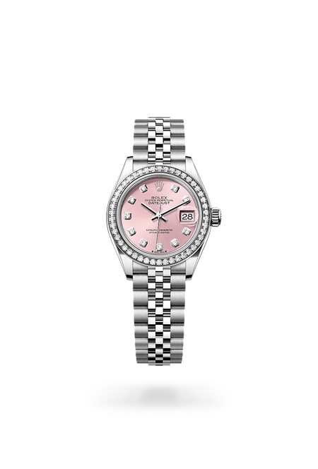 Rolex Lady-Datejust in White Rolesor - combination of Oystersteel and white gold with a Pink set with diamonds dial, Diamond-set bezel, Jubilee, five-piece links bracelet