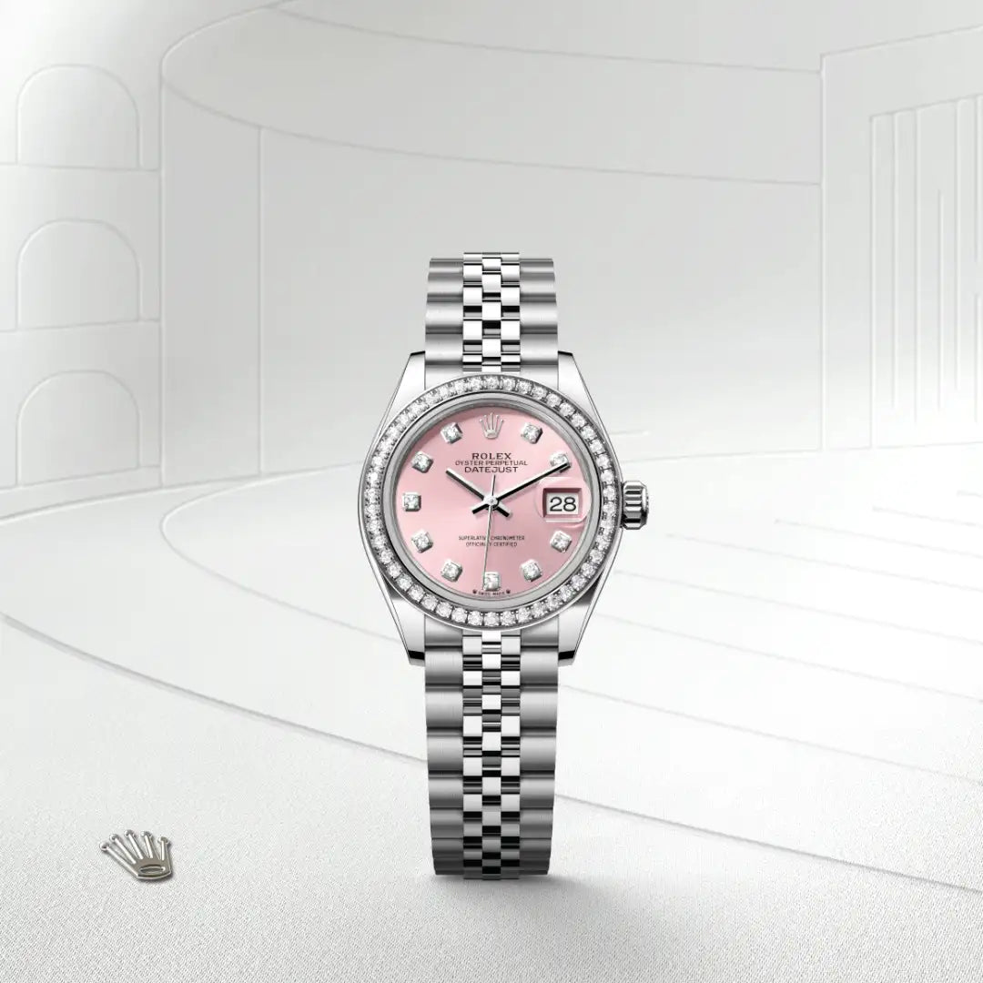 Rolex Lady-Datejust in White Rolesor - combination of Oystersteel and white gold with a Pink set with diamonds dial, Diamond-set bezel, Jubilee, five-piece links bracelet