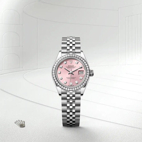 Rolex Lady-Datejust in White Rolesor - combination of Oystersteel and white gold with a Pink set with diamonds dial, Diamond-set bezel, Jubilee, five-piece links bracelet