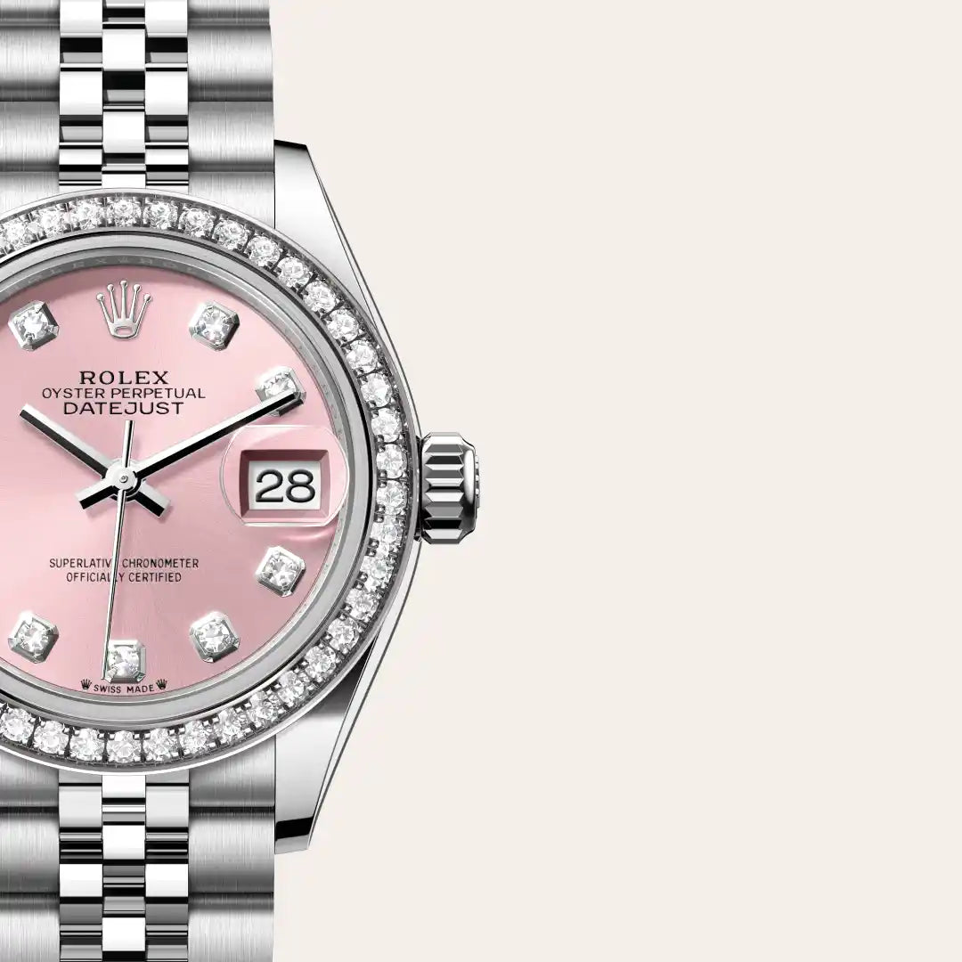 Rolex Lady-Datejust in White Rolesor - combination of Oystersteel and white gold with a Pink set with diamonds dial, Diamond-set bezel, Jubilee, five-piece links bracelet