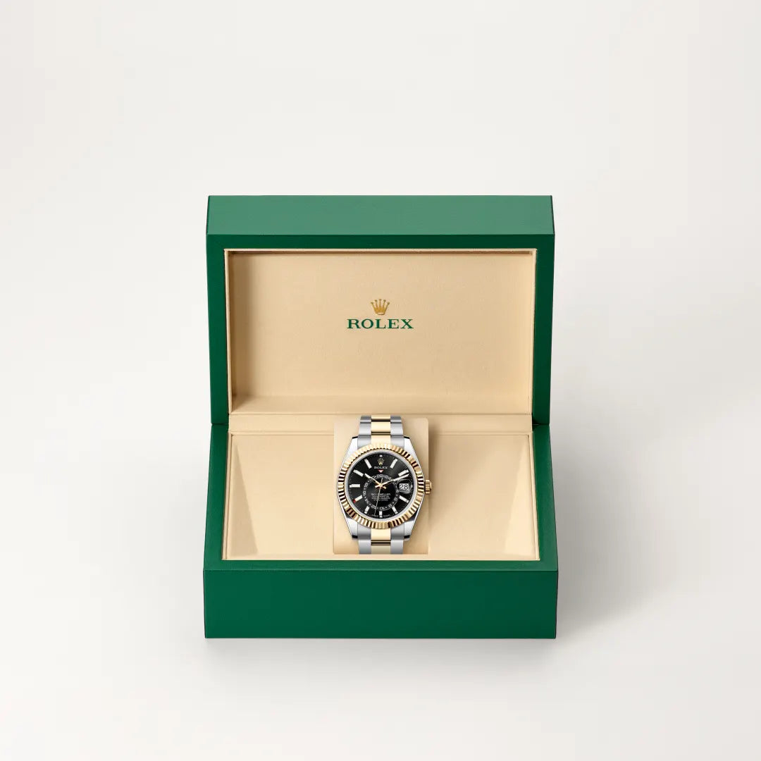 Rolex Sky-Dweller in Yellow Rolesor - combination of Oystersteel and yellow gold with a Bright black dial, Fluted, bidirectional rotatable Rolex Ring Command bezel, Oyster, three-piece solid links bracelet