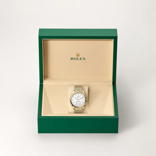 Rolex 1908 in 18 ct yellow gold with a Intense white dial, Domed and fluted bezel, Settimo, seven-piece solid links bracelet