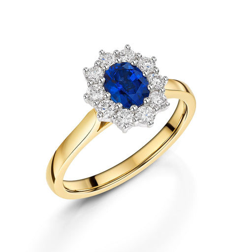 18ct Yellow & White Gold Oval-Cut Sapphire & Brilliant-Cut Diamond Cluster Ring 1.20ct Ring Michael Spiers