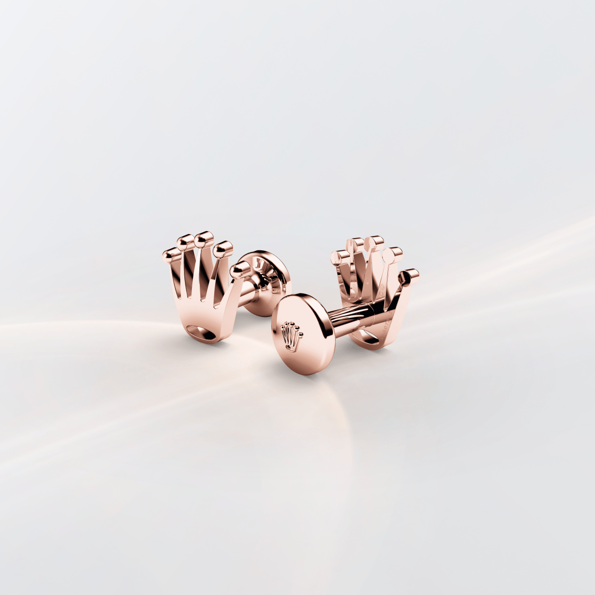 Rolex Crown cufflinks in 18 ct Everose gold, a1015 at Michael Spiers