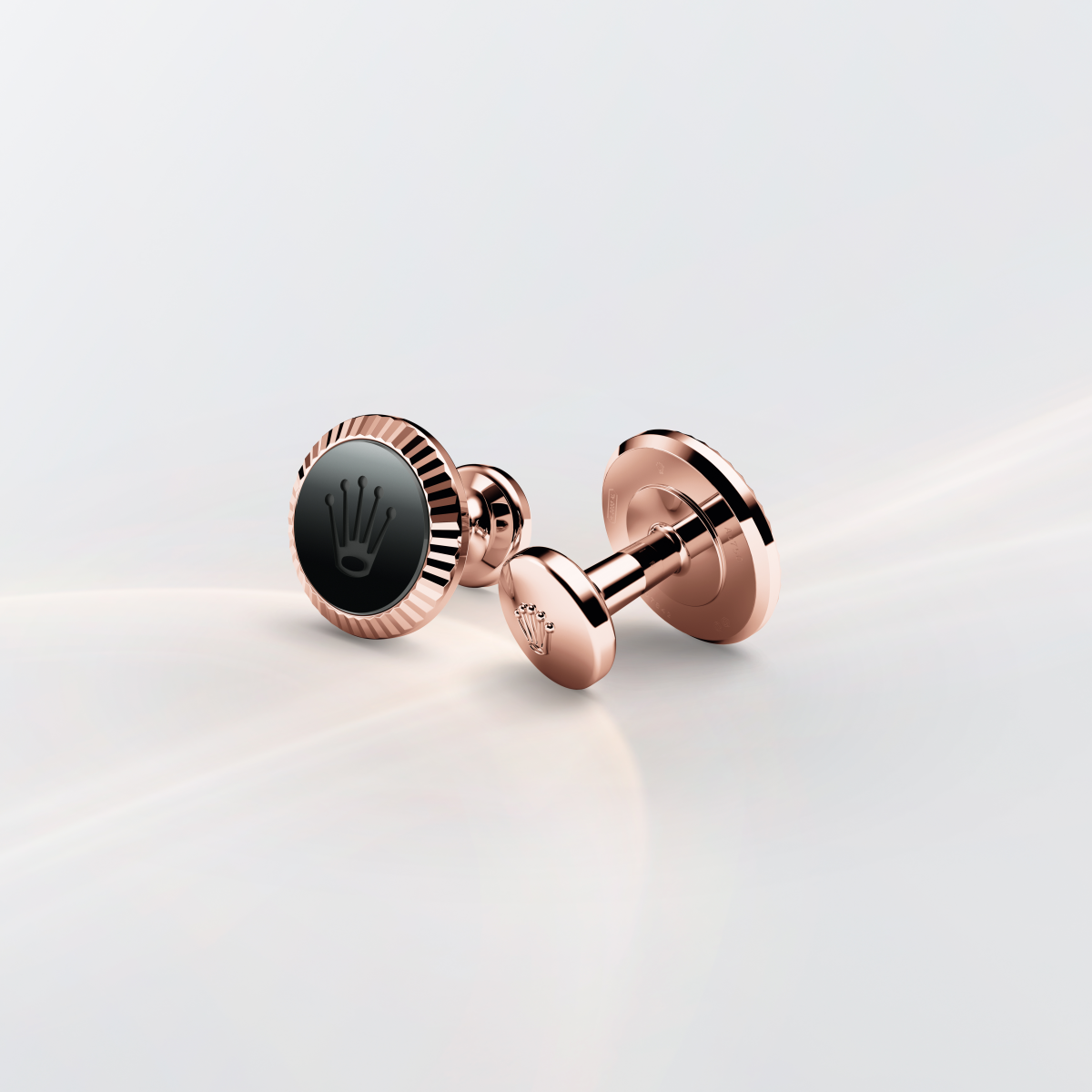 Rolex Fluted cufflinks in 18 ct Everose gold, a1035 at Michael Spiers