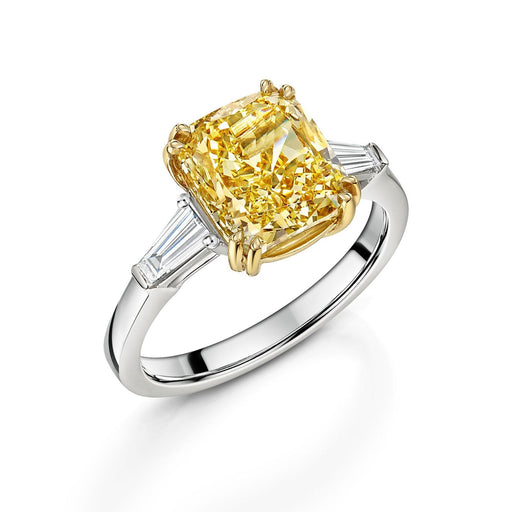Michael Spiers Platinum & 18ct Yellow Gold Fancy Intense Yellow Cushion-Cut Diamond Three Stone Ring 4.90ct Ring Michael Spiers   