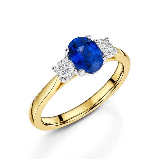 18ct Yellow & White Gold Oval-Cut Sapphire & Brilliant-Cut Diamond Three Stone Ring 1.45ct Ring Michael Spiers   