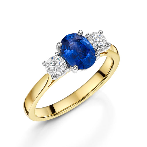 18ct Yellow & White Gold Oval-Cut Sapphire & Brilliant-Cut Diamond Three Stone Ring 1.60ct Ring Michael Spiers