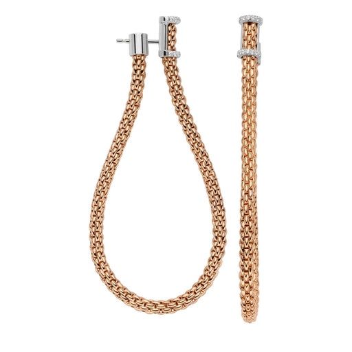 Essentials 18ct Rose & White Gold Diamond Hoop/Drop Earrings 05E08OX_BB_R_XXX Earrings Fope   